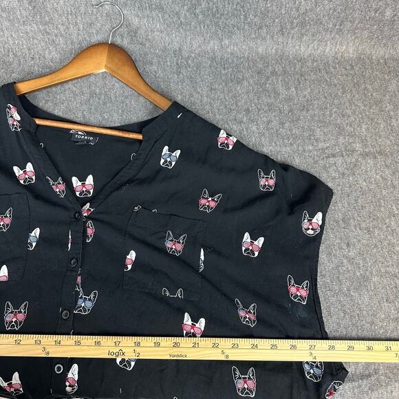 Torrid French Bulldog Print Rayon Button Up Blouse Sz 4X Lightweight Summer - Picture 8 of 8